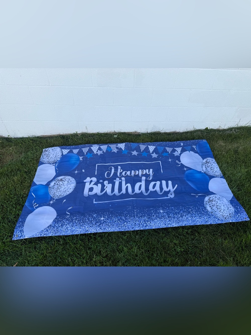 Large Blue Silver Happy Birthday Backdrop Banner 6 Ft x 4 Ft